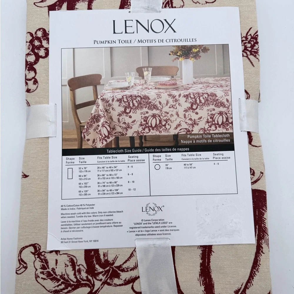 Lenox Cream and Burgundy Pumpkin Round 70” Toile Tablecloth